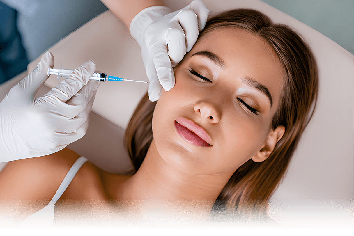 Woman receiving a cosmetic facial injection.