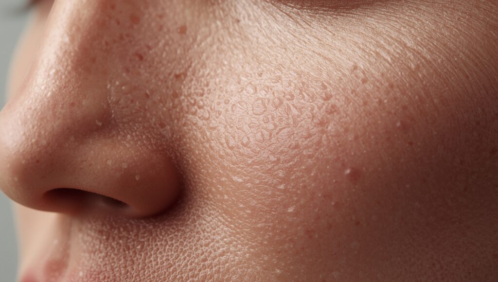 Close-up view of natural facial skin texture showing fine expression lines caused by muscle movement