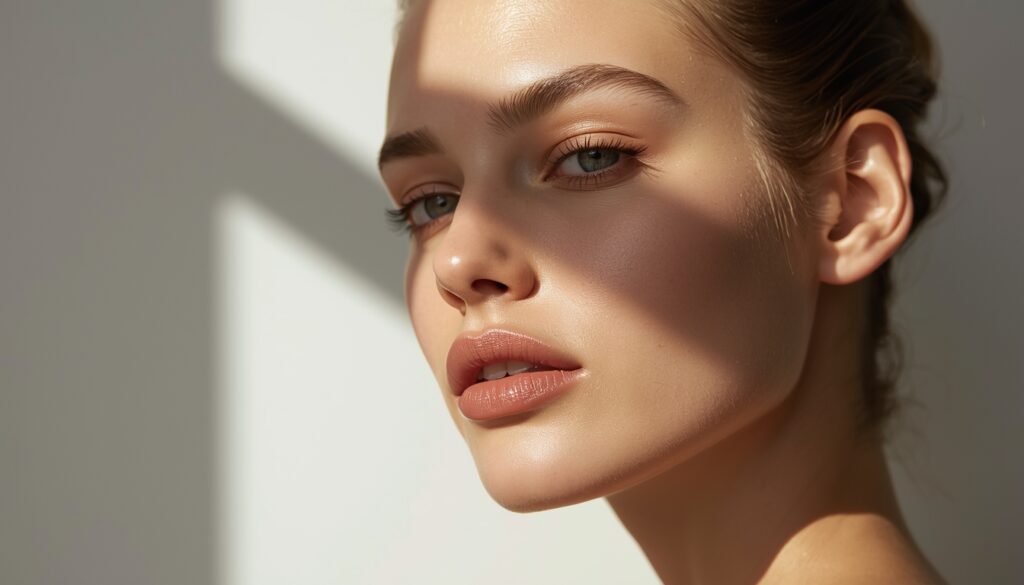 Woman with a naturally defined jawline and balanced lower face contour
